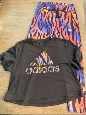 Adidas Women's Vibrant Animal Print Leggings and matching Tee